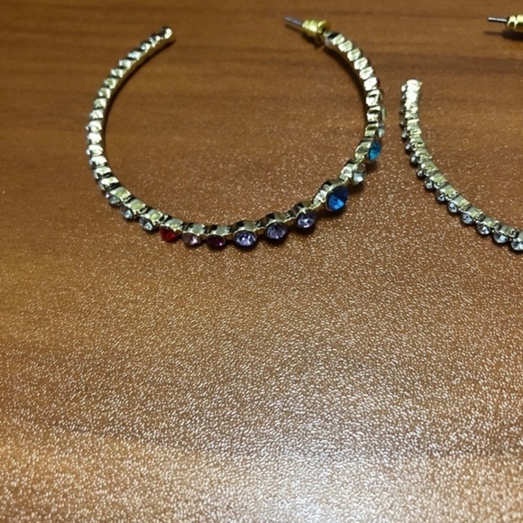 Women’s Big Hoop Rainbow Gem Earrings Gold Plated - Picture 5 of 5